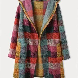 Retro Plaid Print Hooded Overlay Coat